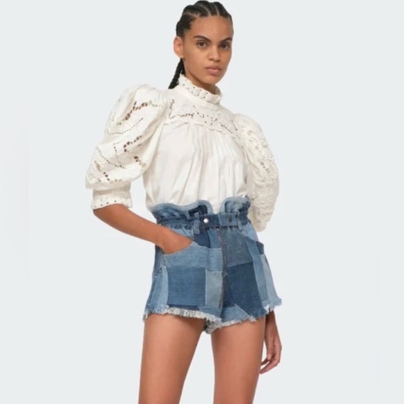 Sea NY Sea New York Diego Patchwork Denim Paperbag Shorts Size 6 - Picture 4 of 16